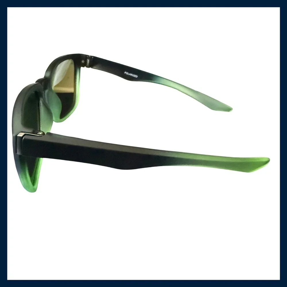NWOT Polarized Green Mirror‎ Sunglasses Black Lime Gradient Square Frame UV400
